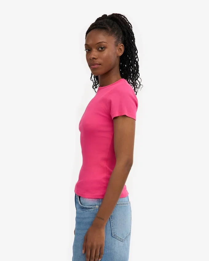 Ekologisk ribbad T-shirt – Bubblegumrosa