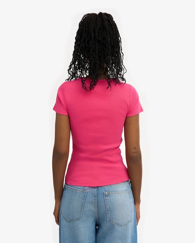 Ekologisk ribbad T-shirt – Bubblegumrosa