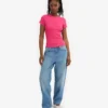 Ekologisk ribbad T-shirt – Bubblegumrosa