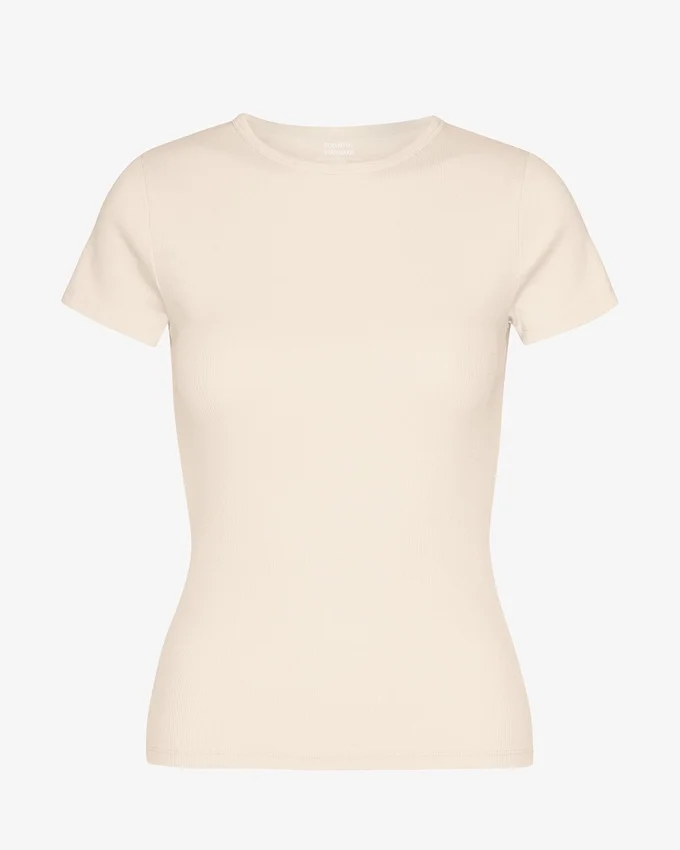 Ekologisk ribbad T-shirt – elfenbensvit