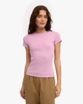 Ekologisk ribbad T-shirt – körsbärsblom
