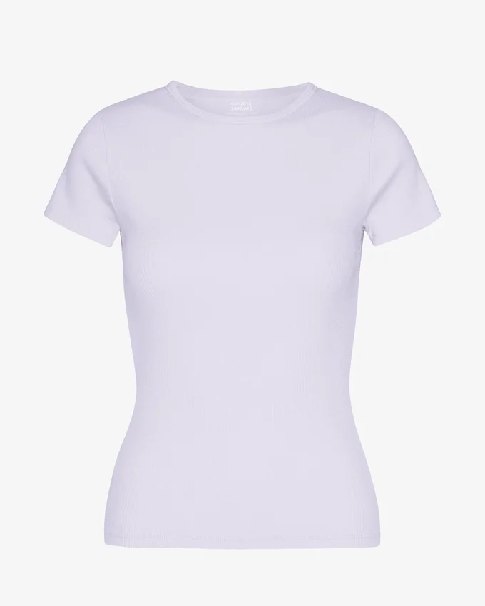 Ekologisk ribbad T-shirt – ljus lavendel