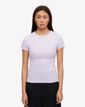 Ekologisk ribbad T-shirt – ljus lavendel