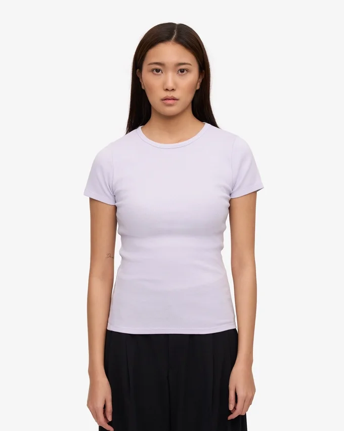 Ekologisk ribbad T-shirt – ljus lavendel