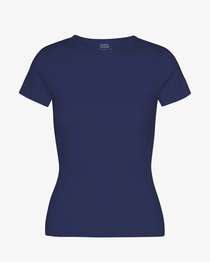 Ekologisk ribbad T-shirt – marinblå