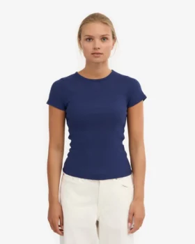 Ekologisk ribbad T-shirt – marinblå