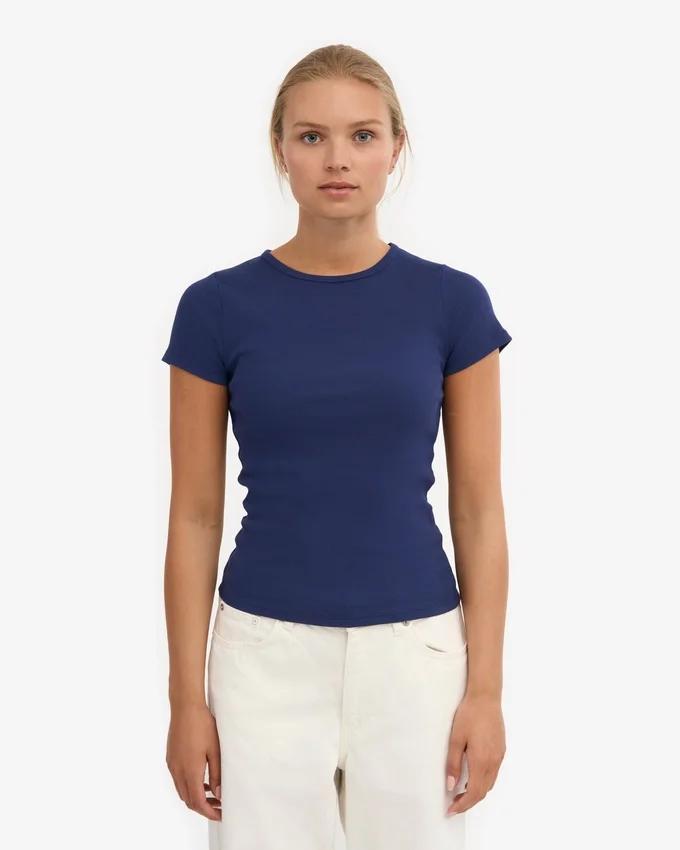 Ekologisk ribbad T-shirt – marinblå