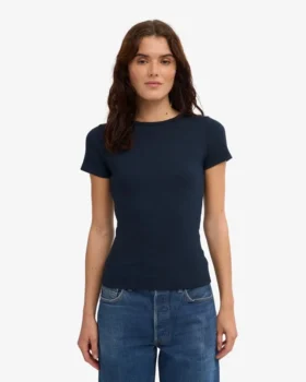 Ekologisk ribbad T-shirt – marinblå