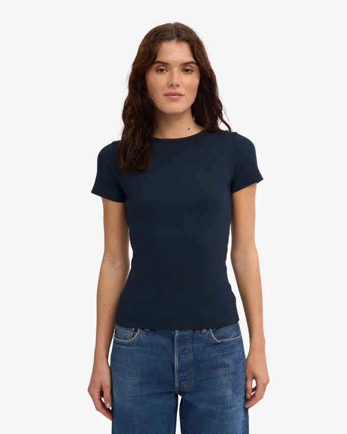 Ekologisk ribbad T-shirt – marinblå