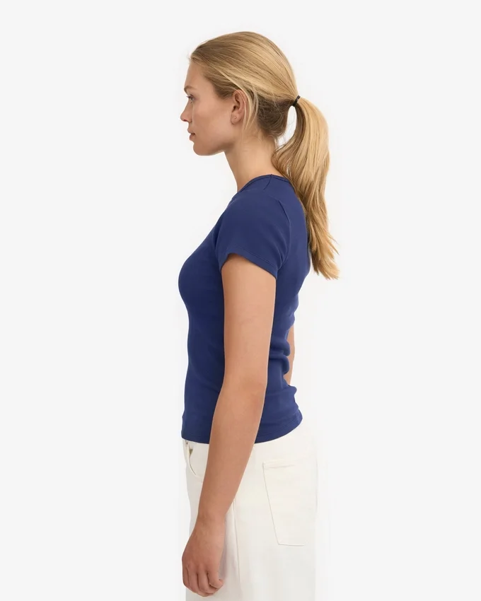 Ekologisk ribbad T-shirt – marinblå