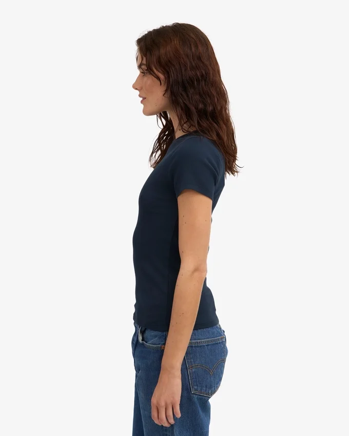 Ekologisk ribbad T-shirt – marinblå