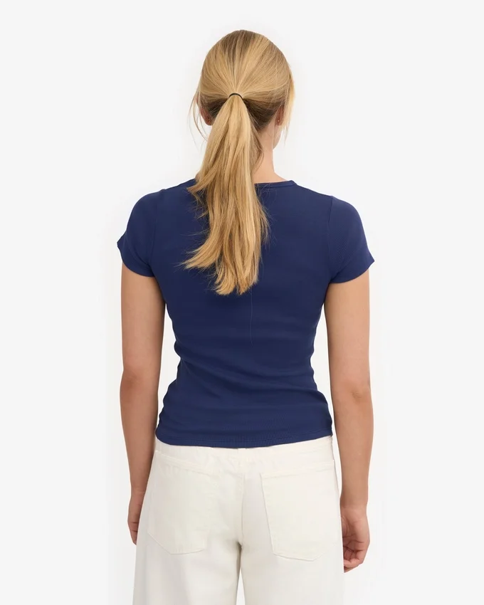 Ekologisk ribbad T-shirt – marinblå