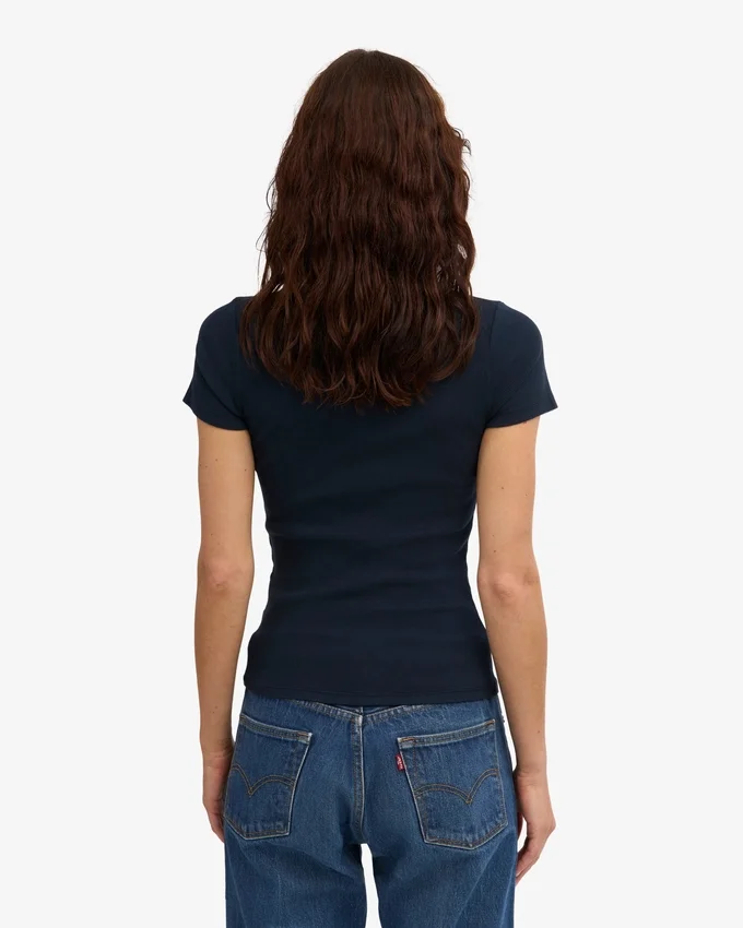 Ekologisk ribbad T-shirt – marinblå
