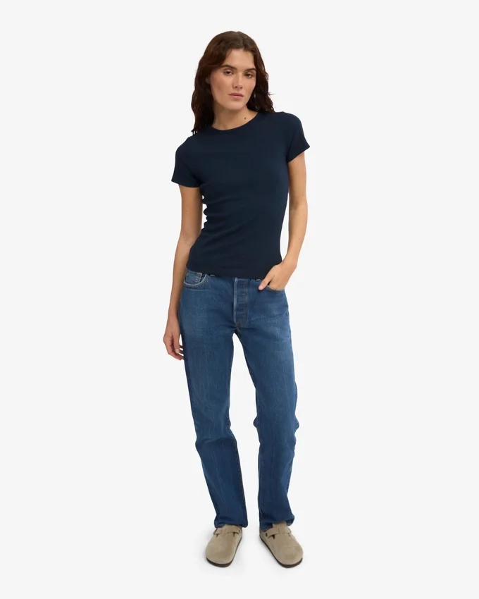 Ekologisk ribbad T-shirt – marinblå