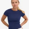 Ekologisk ribbad T-shirt – marinblå