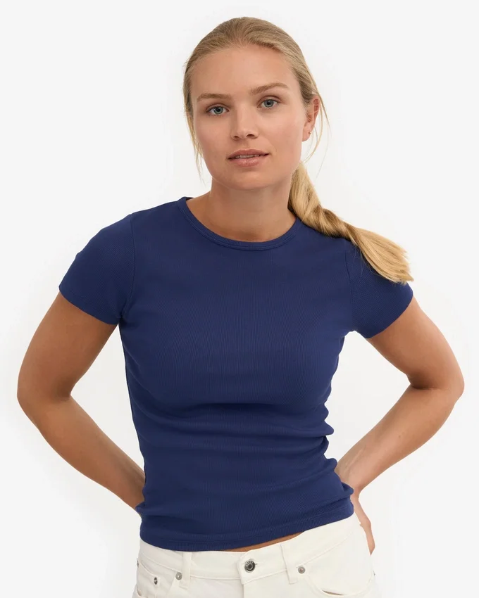 Ekologisk ribbad T-shirt – marinblå