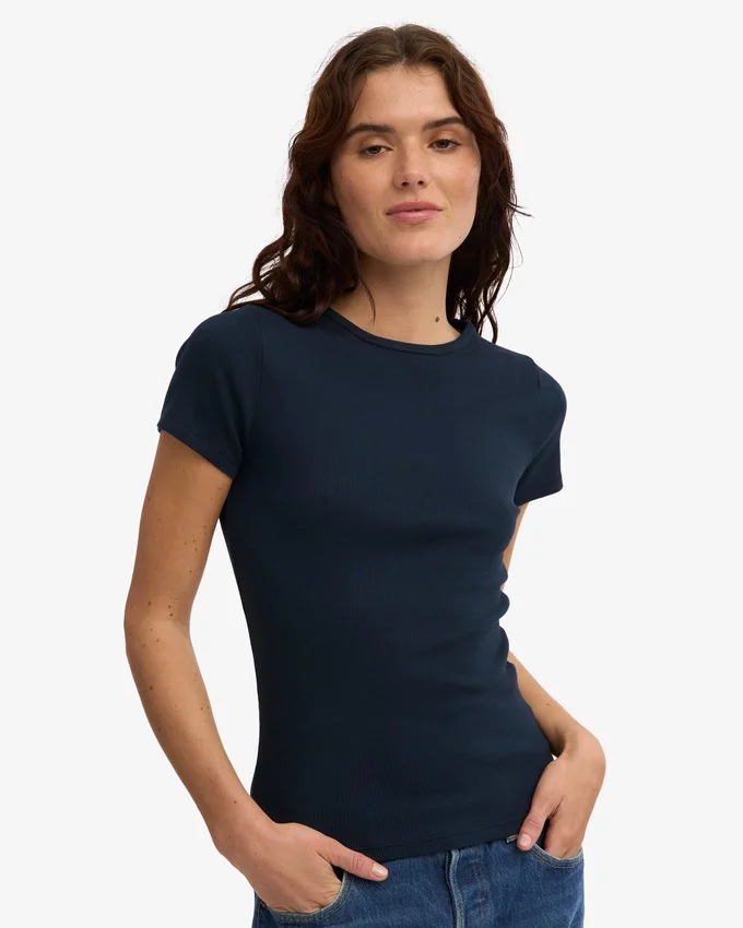 Ekologisk ribbad T-shirt – marinblå