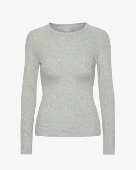 Ekologisk ribbad T-shirt med lång ärm för dam – melerad grå