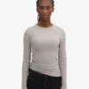 Ekologisk ribbad T-shirt med lång ärm för dam – melerad grå