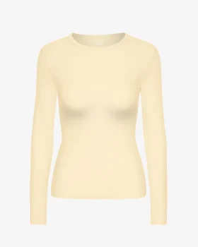 Ekologisk ribbad T-shirt med lång ärm för dam – mjukgul