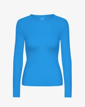 Ekologisk ribbad T-shirt med lång ärm för dam – Stillahavsblå