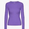 Ekologisk ribbad T-shirt med lång ärm för dam – ultraviolett
