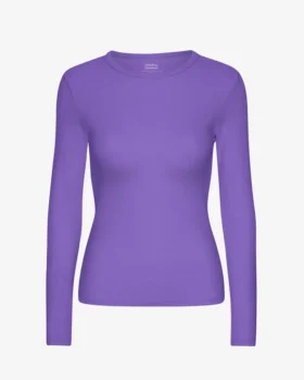 Ekologisk ribbad T-shirt med lång ärm för dam – ultraviolett
