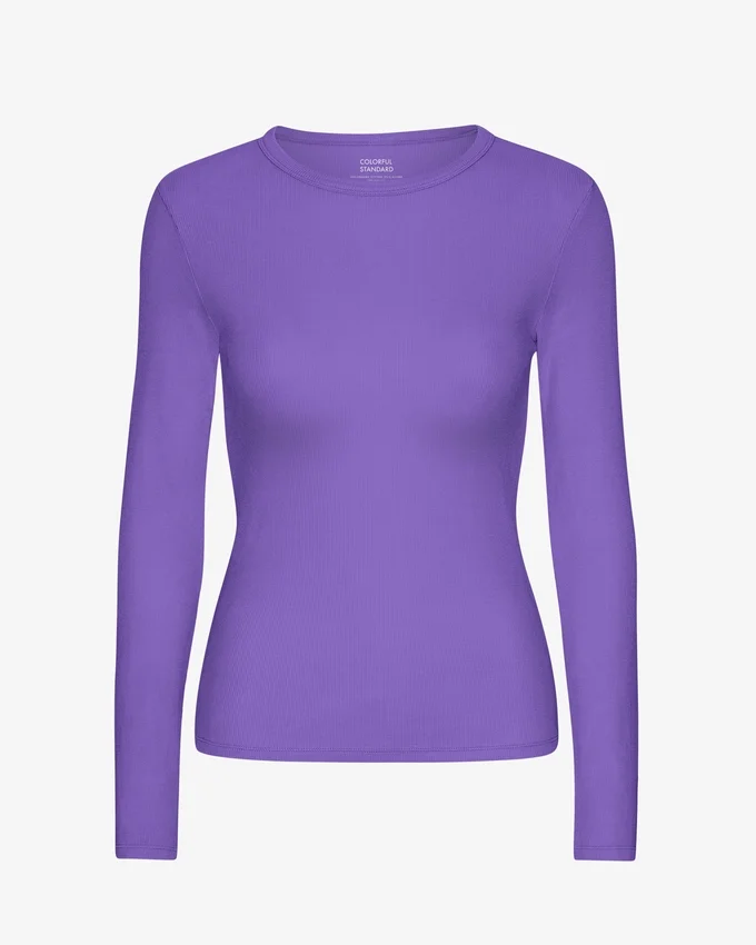 Ekologisk ribbad T-shirt med lång ärm för dam – ultraviolett
