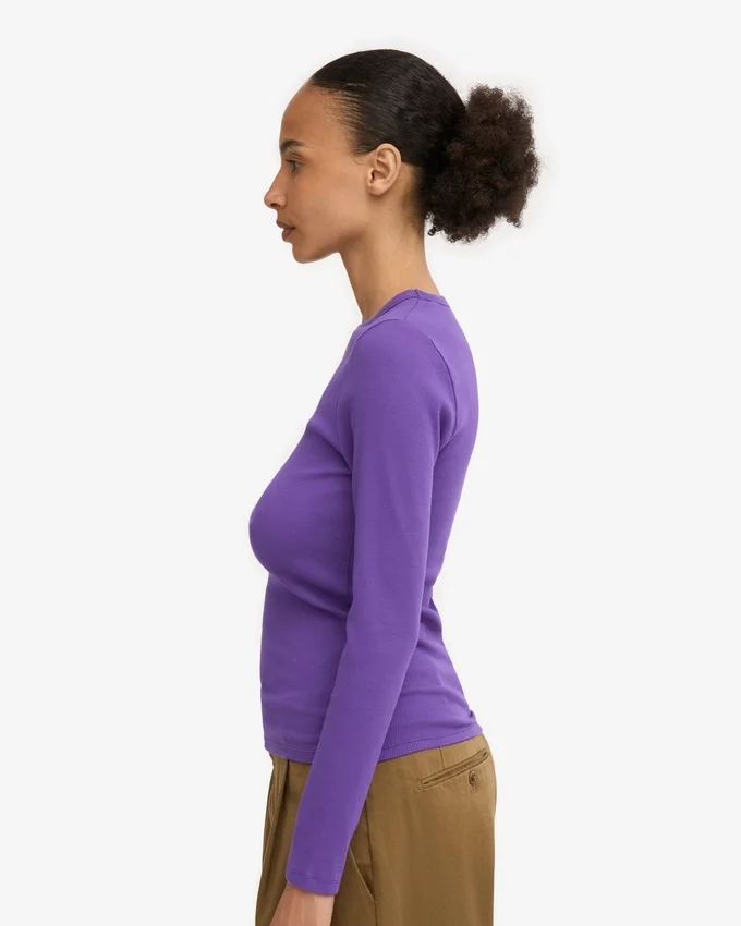 Ekologisk ribbad T-shirt med lång ärm för dam – ultraviolett