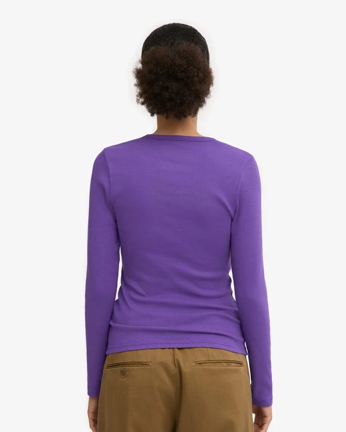 Ekologisk ribbad T-shirt med lång ärm för dam – ultraviolett