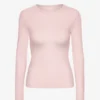 Ekologisk ribbad T-shirt med långa ärmar för dam – blekt rosa