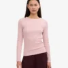 Ekologisk ribbad T-shirt med långa ärmar för dam – blekt rosa