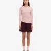 Ekologisk ribbad T-shirt med långa ärmar för dam – blekt rosa