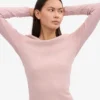 Ekologisk ribbad T-shirt med långa ärmar för dam – blekt rosa