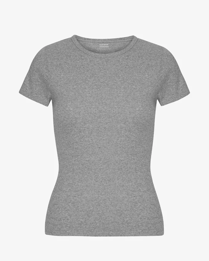 Ekologisk ribbad T-shirt – melerad grå