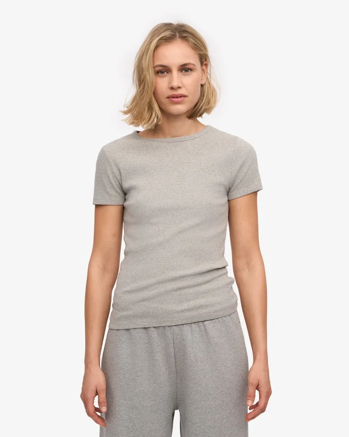 Ekologisk ribbad T-shirt – melerad grå