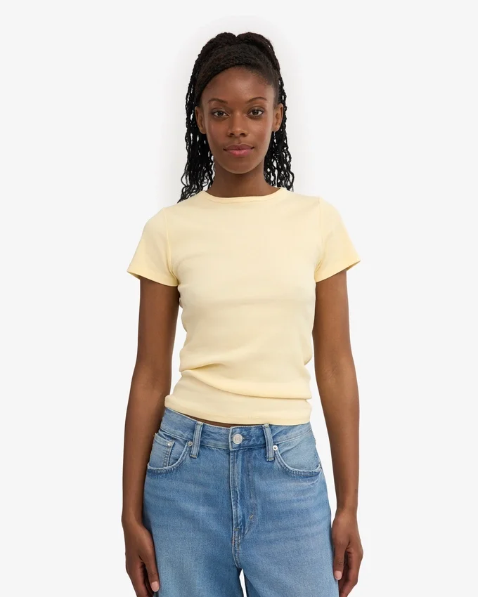 Ekologisk ribbad T-shirt – mjukgul