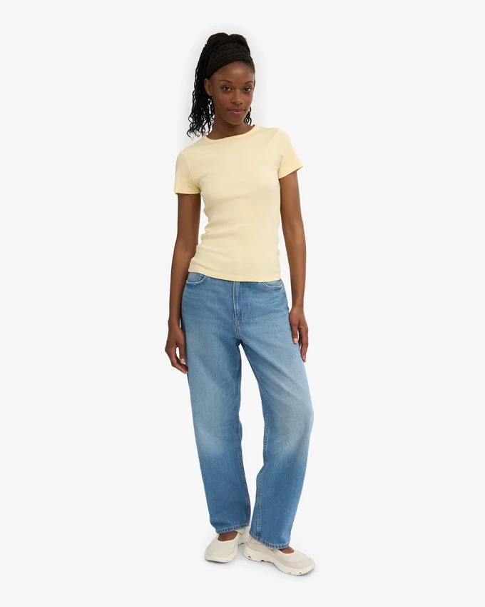 Ekologisk ribbad T-shirt – mjukgul