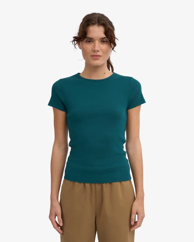 Ekologisk ribbad T-shirt – Ocean Green