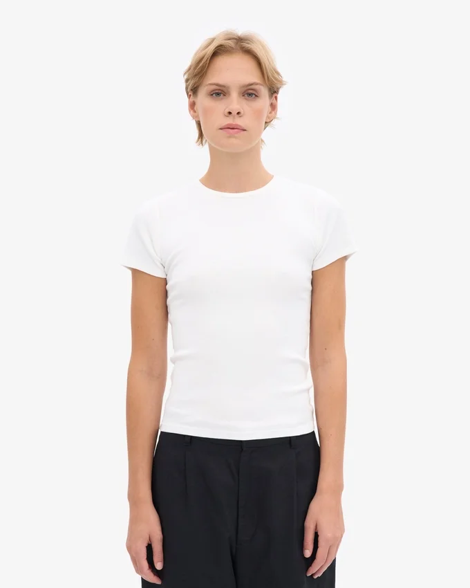Ekologisk ribbad T-shirt – optiskt vit