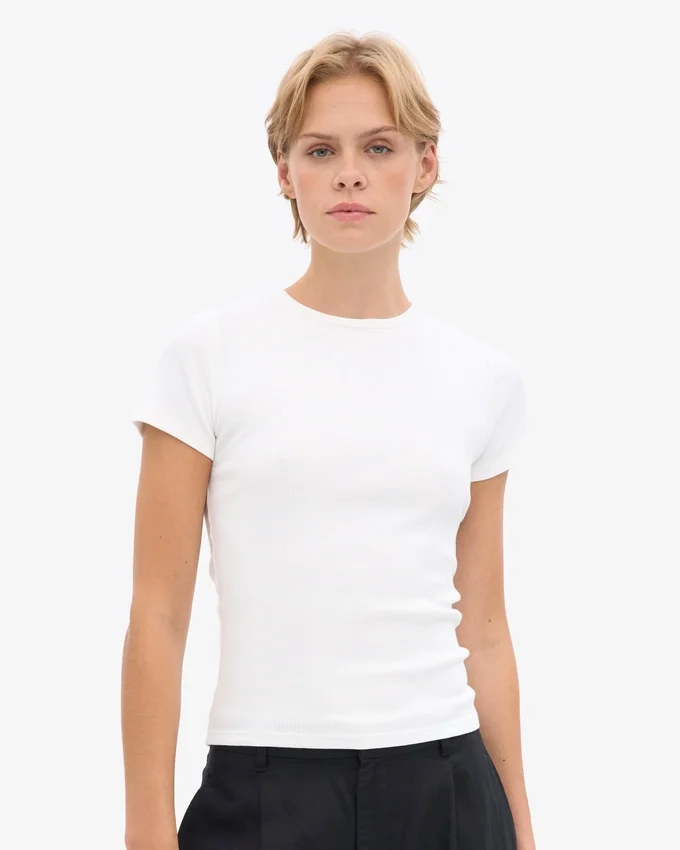 Ekologisk ribbad T-shirt – optiskt vit