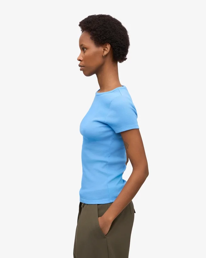 Ekologisk ribbad T-shirt – Pacific Blue