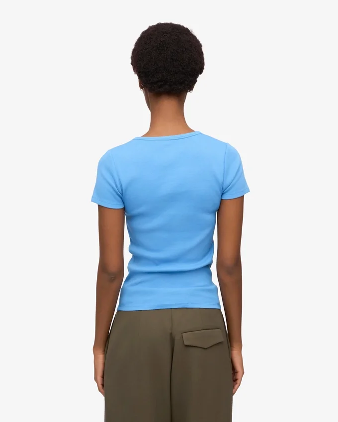Ekologisk ribbad T-shirt – Pacific Blue
