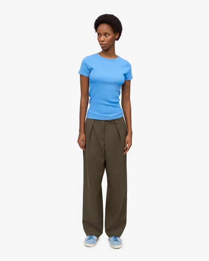 Ekologisk ribbad T-shirt – Pacific Blue