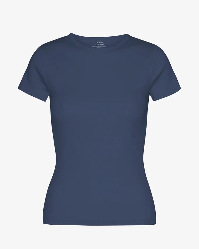 Ekologisk ribbad T-shirt – petrolblå