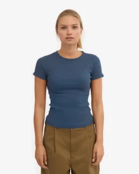 Ekologisk ribbad T-shirt – petrolblå