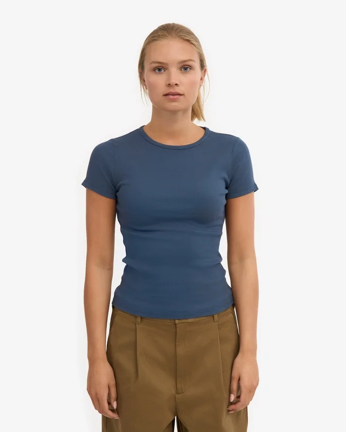 Ekologisk ribbad T-shirt – petrolblå