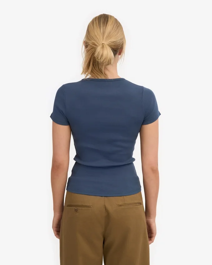 Ekologisk ribbad T-shirt – petrolblå