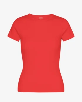 Ekologisk ribbad T-shirt – röd mandarin