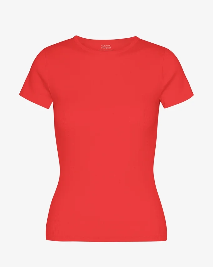 Ekologisk ribbad T-shirt – röd mandarin